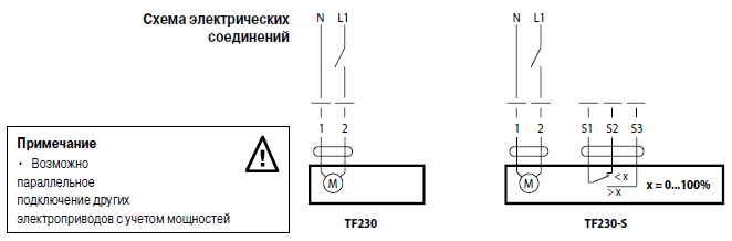 Электрическое подключение Belimo TF230; TF230-S