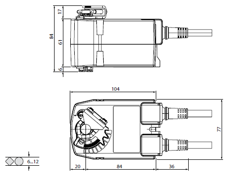 Габаритные размеры электроприводов воздушной заслонки Belimo TF24-SR